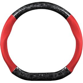 Ergocar Car Steering Wheel Sleeve,D-Type Forging Carbon Fiber and Leather Steering Wheel Sleeve,37-38cm/14.5-15inch,Non-Slip,Soft,Breathable,Modern Sports Style