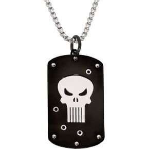 Marvel Comics Punisher Jewelry, Stainless Steel Logo Dog Tag Necklace, 22" Box Chain