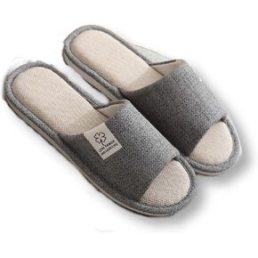 Linen Slippers, Striped Sandals for Women Men, Unisex Washable Open-Toe Home Slippers with Cute Print, Non-slip Slippers