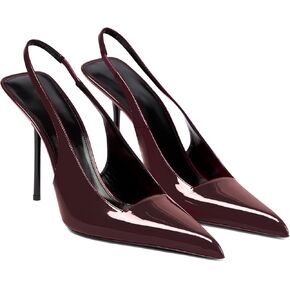 Women's Slingback Stiletto Heels Stretch Strap Slip On Pumps Shoes Pointed Toe Backless Patent Leather Dress High Heels