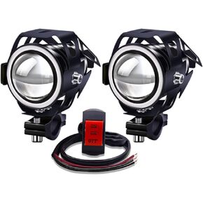 Motorcycle Driving Fog Light with Multicolor Halo, Led Spotlights with 3 Wires Switch 12V 24V, 2PCS U7 Waterproof Motorcycle Led Auxiliary DRL foglights Stable Beam for Motorbike Quad Scooter