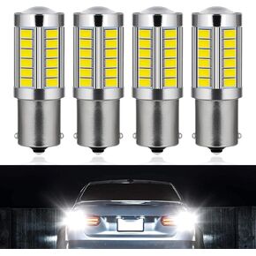 Pack-4 Automotive 1156 LED Turn Signal Light, 1.1" x 0.6" 33SMD 360 Degree Uniform Light Emission Indicator Light with Lens, Standard Contact Plug and Play Bulb, Universal for Cars (White)