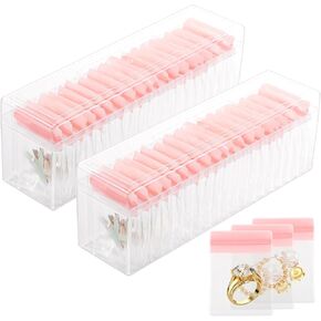 OMISTAR Acrylic Jewelry Box Organizer (2 PCS), Clear Jewelry Organizer and Storage with 40 Dustproof PVC Bags, 10.4 Inches Travel Jewelry Cases for Earrings Rings Necklaces, Gift for Women Girls