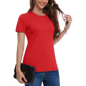 YUCOLEN Women's Cotton Short Sleeve Shirts UPF 50+ Soft Breathable Crew Neck T-Shirts Basic Tops