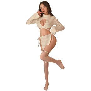 ZYTC Sexy Lingerie for Women Hollow Sweater Lingerie Costume Lace Up Bodysuit Cosplay Honeymoon Costume Outfit No Stocking