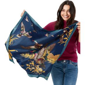 وشاح نسائي من Joules بلومفيلد مربع مطبوع عليه حرير، Navy Mallard، OS in Kuwait