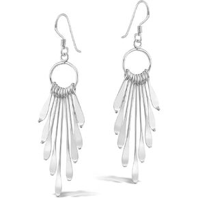 AeraVida Shimmering Fan Statement Sterling Silver Dangle Boho Earrings, 0.79x2.28 in