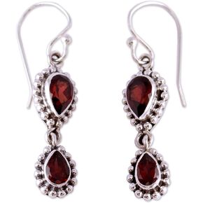 NOVICA Artisan Handmade .925 Sterling Silver Garnet Dangle Earrings | Handcrafted Birthstone Dangle Earring | Crafted by Hand Artisan Earrings | Jewelry Dangle Earrings Red Marsala Birthstone 'Halo of
