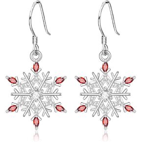 EVER FAITH Winter Snowflake Earrings 925 Sterling Silver Cubic Zirconia Holiday Dainty Snowflake Hook Dangle Earring Christmas Jewelry Gifts for Women