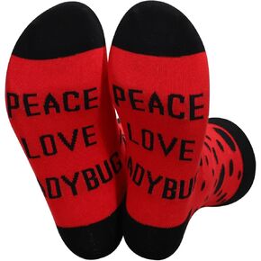 JXGZSO Ladybug Lover Gift Peace Love Ladybug Socks Good Luck Ladybug Socks Funny Ladybug Gift