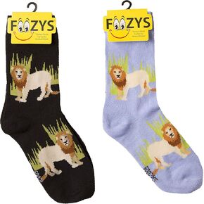 Foozys Women’s Crew Socks | Cute Lion Zoo Animal Novelty Socks | 2 Pair