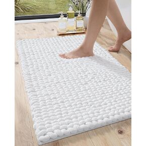 DEXI Bathroom Rugs, Chenille Super Absorbent Bathroom Mats, Non Slip Washable Bath Rug, Luxury Soft Plush Bathmat for Tub, Shower, Bathroom Floor, 17"x30", White