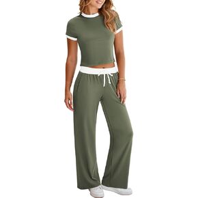 Pink Queen Two Piece Sets for Women Summer Outfits Lounge Sets Tops and Drawstring Wide Leg Pants Vacation Travel Outfits