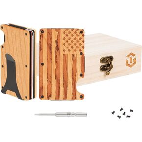 Cherry Wooden Engraved Design Minimalist Wallet for Men with Money Clip-Smart, Slim RFID Blocking Credit Card Holder-Elevate with Handcrafted Wooden Wallet (Skull)