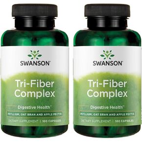 Swanson Tri-Fiber Complex - Digestive Health Supplement Made with Psyllium, Oat Bran, '&' Apple Pectin - (100 Capsules) 2 Pack