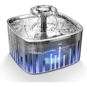 Cat Water Fountain: 75oz/2.2L Automatic Pet Water Dispenser for Cats with 304 Stainless Steel Water Tray & Faucet, Musical Wave Design with LED Indicator Pet Water Fountain for Cats Inside