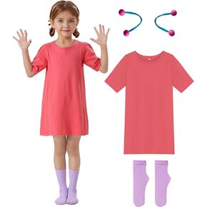 Monster Girl Kids Costume Pink Dress Outfit Night Monster Scary Casual Full Set