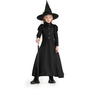 Girl Witch Costume Halloween Witch Dress for Girls Cosplay Outfit with Hat