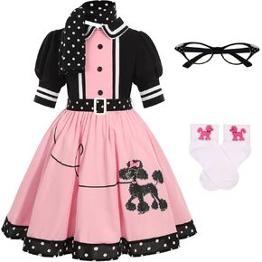 50s Outfit for Girls 50s Poodle Skirt Costume for Girls Halloween Party Dress Up
