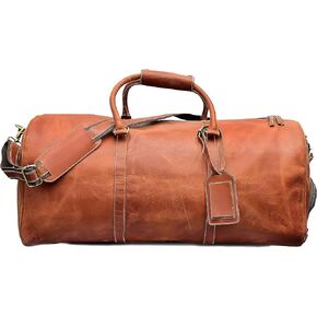 24 Inch Leather Duffel Bags for Men and Women Full Grain Leather Travel Overnight Weekend Leather Bags Sports Gym Duffel for Men