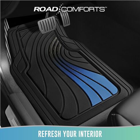 سجادة أرضية سيارة رياضية مطاطية من Road Comforts - شديدة التحمل في جميع الأحوال الجوية، غير قابلة للانزلاق، ملائمة لتناسب الجميع، مناسبة للسيارات والشاحنات وسيارات الدفع الرباعي - أزرق in Kuwait