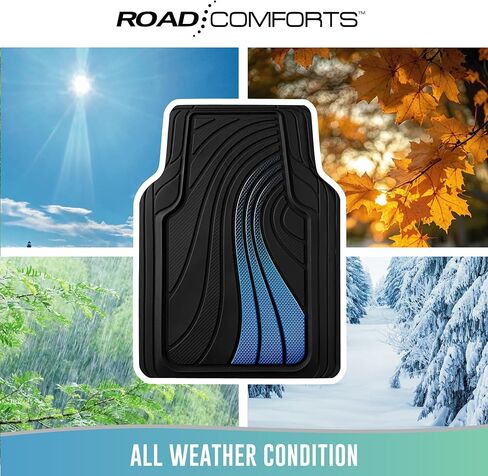 سجادة أرضية سيارة رياضية مطاطية من Road Comforts - شديدة التحمل في جميع الأحوال الجوية، غير قابلة للانزلاق، ملائمة لتناسب الجميع، مناسبة للسيارات والشاحنات وسيارات الدفع الرباعي - أزرق in Kuwait