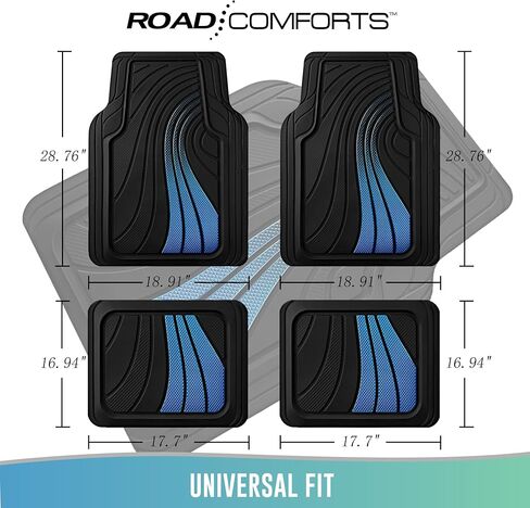 سجادة أرضية سيارة رياضية مطاطية من Road Comforts - شديدة التحمل في جميع الأحوال الجوية، غير قابلة للانزلاق، ملائمة لتناسب الجميع، مناسبة للسيارات والشاحنات وسيارات الدفع الرباعي - أزرق in Kuwait