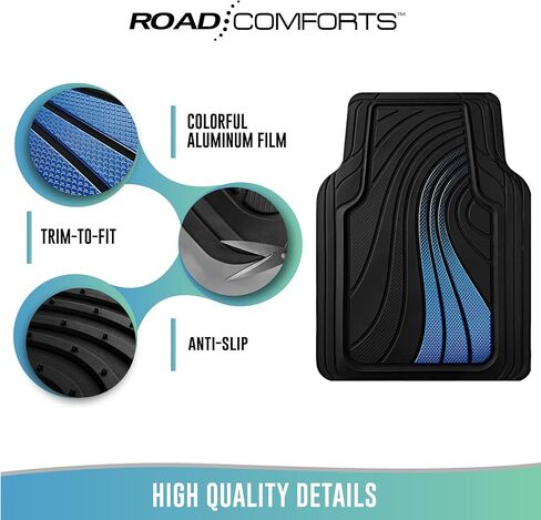 سجادة أرضية سيارة رياضية مطاطية من Road Comforts - شديدة التحمل في جميع الأحوال الجوية، غير قابلة للانزلاق، ملائمة لتناسب الجميع، مناسبة للسيارات والشاحنات وسيارات الدفع الرباعي - أزرق in Kuwait
