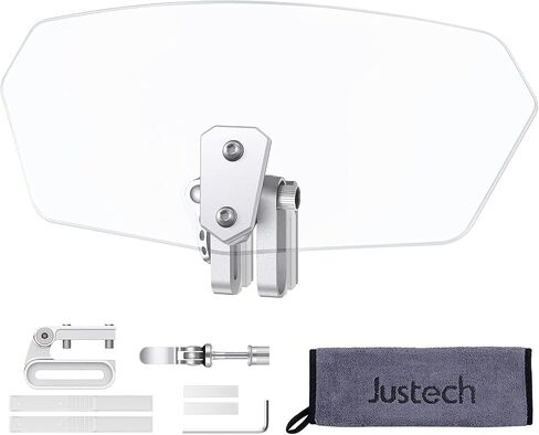 Justech Motorcycle Windshield, Adjustable Motorbike Wind Deflector, Windscreen Clip On Windshield Extension Spoiler Universal Fit for Motorcycles, Racing Bikes, Scooters -Transparent, Silver Bracket in Kuwait