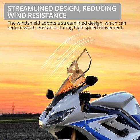 Justech Motorcycle Windshield, Adjustable Motorbike Wind Deflector, Windscreen Clip On Windshield Extension Spoiler Universal Fit for Motorcycles, Racing Bikes, Scooters -Transparent, Silver Bracket in Kuwait