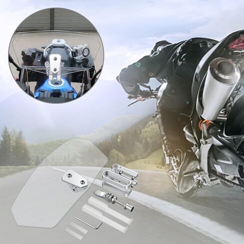 Justech Motorcycle Windshield, Adjustable Motorbike Wind Deflector, Windscreen Clip On Windshield Extension Spoiler Universal Fit for Motorcycles, Racing Bikes, Scooters -Transparent, Silver Bracket in Kuwait