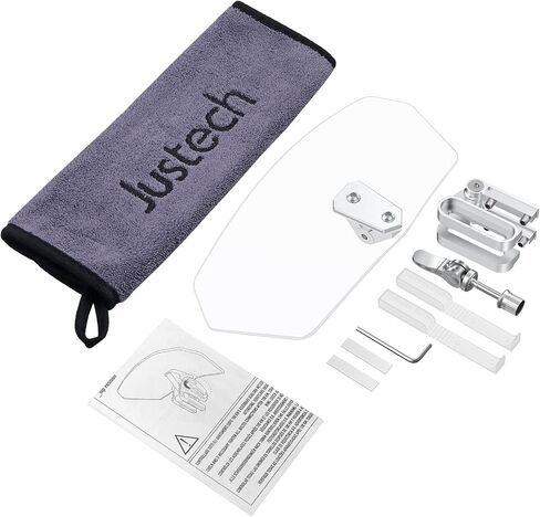 Justech Motorcycle Windshield, Adjustable Motorbike Wind Deflector, Windscreen Clip On Windshield Extension Spoiler Universal Fit for Motorcycles, Racing Bikes, Scooters -Transparent, Silver Bracket in Kuwait
