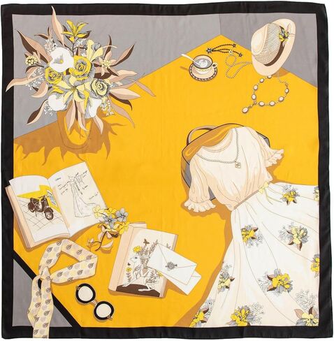 وشاح حرير التوت النقي 100% - وشاح رأس مربع كبير وخفيف الوزن مقاس 35 بوصة - شال لف شعر نسائي مع هدية معبأة in Kuwait