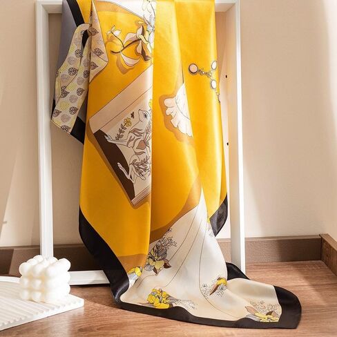 وشاح حرير التوت النقي 100% - وشاح رأس مربع كبير وخفيف الوزن مقاس 35 بوصة - شال لف شعر نسائي مع هدية معبأة in Kuwait