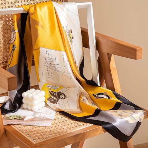 وشاح حرير التوت النقي 100% - وشاح رأس مربع كبير وخفيف الوزن مقاس 35 بوصة - شال لف شعر نسائي مع هدية معبأة in Kuwait