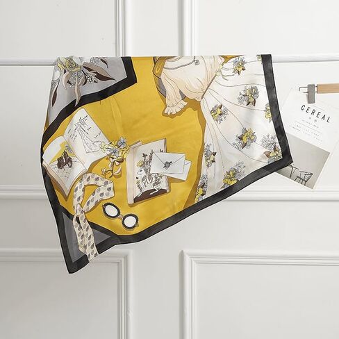 وشاح حرير التوت النقي 100% - وشاح رأس مربع كبير وخفيف الوزن مقاس 35 بوصة - شال لف شعر نسائي مع هدية معبأة in Kuwait