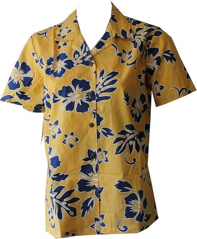 Made in Hawaii ! Women's Classic Hibiscus Flowers Hawaiian Aloha Camp Shirt in Kuwait