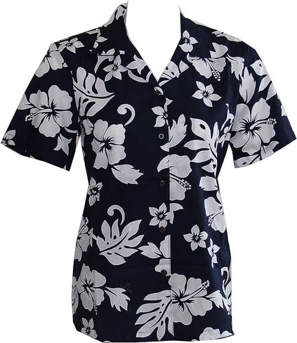 Made in Hawaii ! Women's Classic Hibiscus Flowers Hawaiian Aloha Camp Shirt in Kuwait
