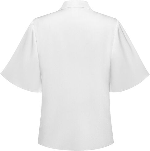 Women Bow Tie Neck Ruffle Short Sleeve Blouse Summer Casual Shirt Tops in Saudi Arabia