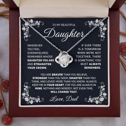 To My Daughter Necklace From Dad Mom, Love Knot Necklace for Daughter from Mother, Daughter Gifts from Dad, Love Knot Necklace Gifts On Birthday Christmas Graduation Valentine Idea Gifts For Daughter in Kuwait