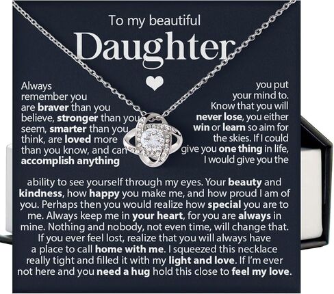 To My Daughter Necklace From Dad Mom, Love Knot Necklace for Daughter from Mother, Daughter Gifts from Dad, Love Knot Necklace Gifts On Birthday Christmas Graduation Valentine Idea Gifts For Daughter in Kuwait