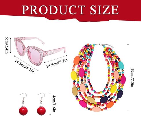 Curly Orange Red Cosplay Wig with Necklace Earrings Disco Sunglasses Halloween Cosplay Costume Accessories Set Women in Saudi Arabia