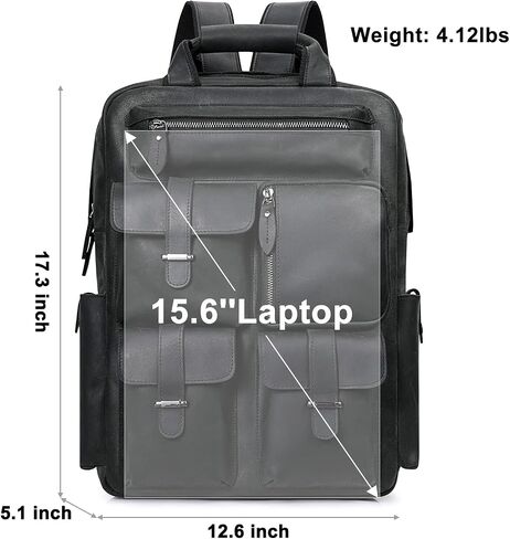 S-ZONE Men Genuine Leather Backpack Bag Vintage Casual Travel Daypack Multi Pockets Outdoor in Saudi Arabia