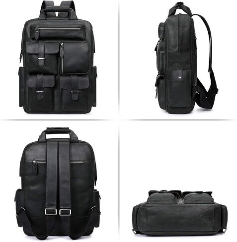 S-ZONE Men Genuine Leather Backpack Bag Vintage Casual Travel Daypack Multi Pockets Outdoor in Saudi Arabia