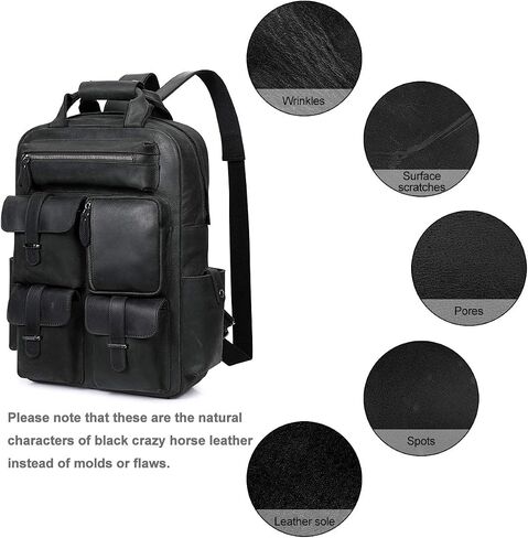 S-ZONE Men Genuine Leather Backpack Bag Vintage Casual Travel Daypack Multi Pockets Outdoor in Saudi Arabia
