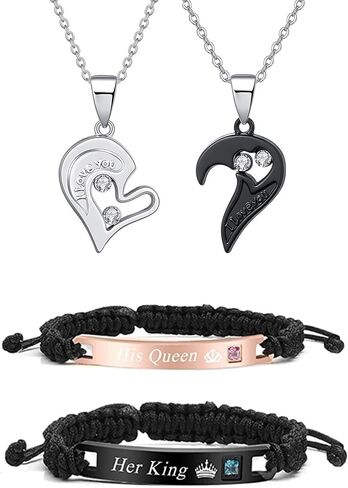 Couples Gift Ideas Couples Bracelets Necklaces Set Matching Bracelets for Couples Valentines Day Gifts for Girlfriend Boyfriend Matching Couples Stuff Promise Necklace for Him Couples Jewelry in Kuwait