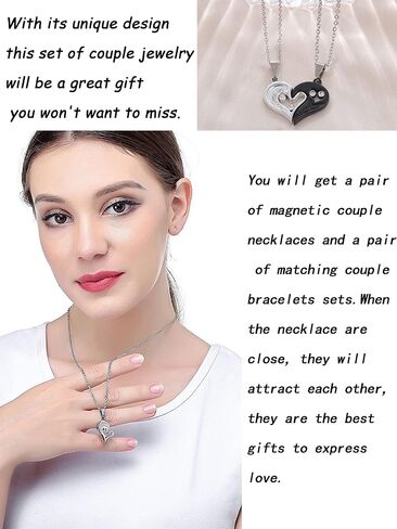 Couples Gift Ideas Couples Bracelets Necklaces Set Matching Bracelets for Couples Valentines Day Gifts for Girlfriend Boyfriend Matching Couples Stuff Promise Necklace for Him Couples Jewelry in Kuwait