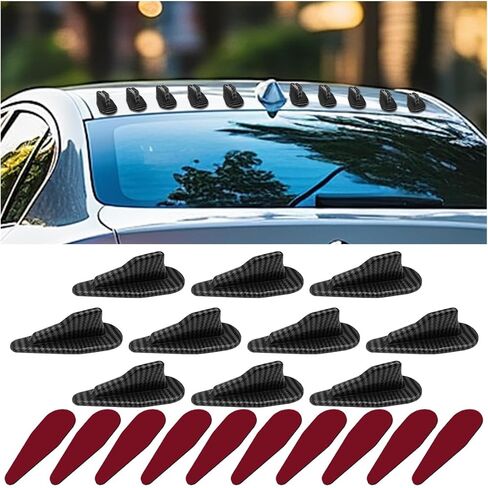 10PCS Car Diffuser Shark Fin Kit, Fin Roof Antenna, Shark Fins Spoiler Wing Kit Compatible with Spoiler Vortex Generator Roof Wing (Carbon Fiber Black) in Saudi Arabia