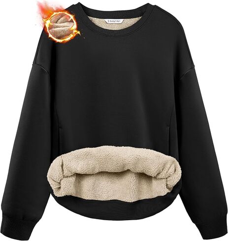 SANTINY Women's Fleece Sherpa Lined Sweatshirt Warm Winter Pullover Sweaters Cozy Thick Crewneck Sweatshirts with Pockets in Kuwait