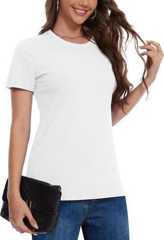 YUCOLEN Women's Cotton Short Sleeve Shirts UPF 50+ Soft Breathable Crew Neck T-Shirts Basic Tops in Kuwait